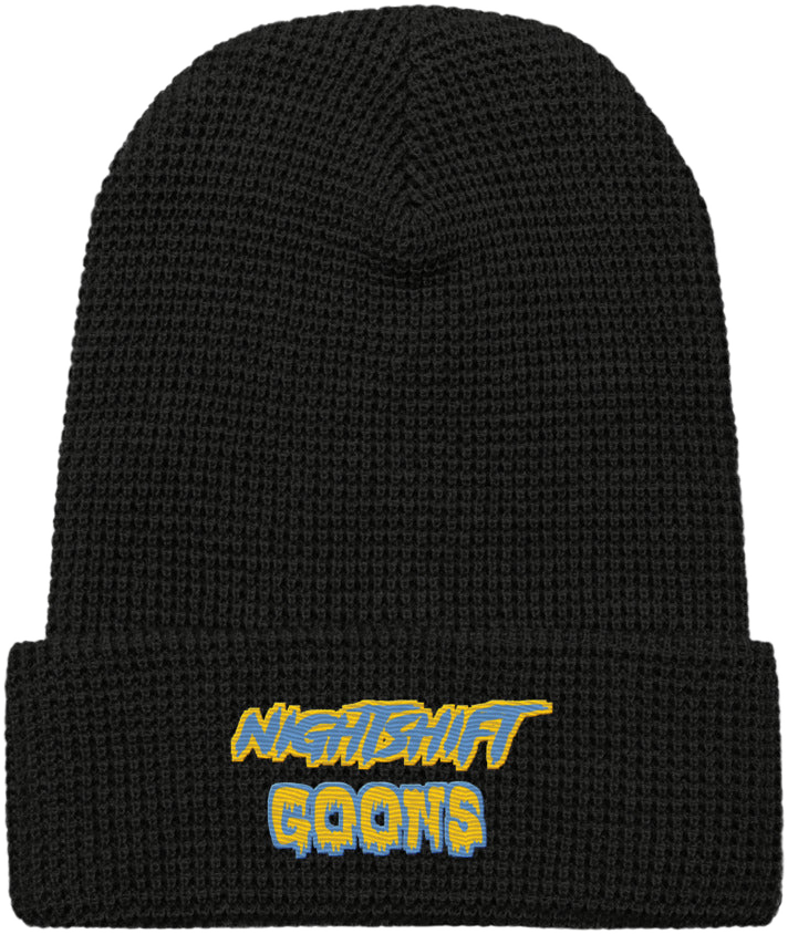 Nightshift Goons Puff Logo Waffle Beanie in black
