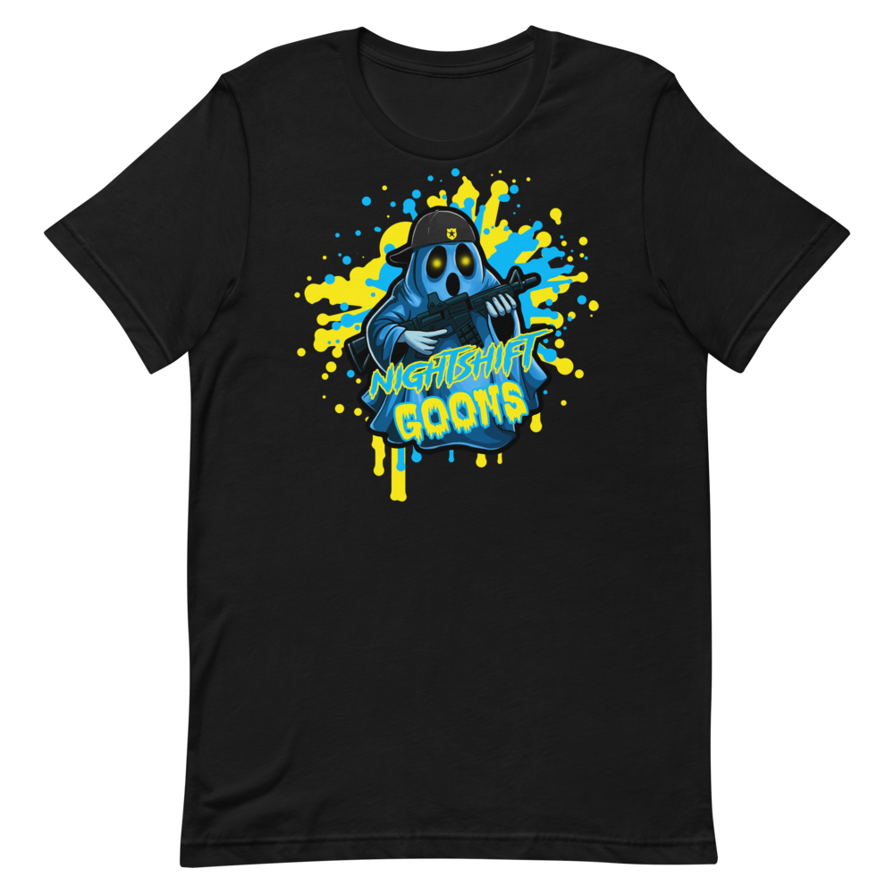 Ghosty Splatter cop t-shirt, front, flat