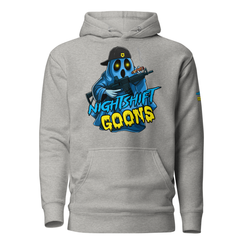Cigar Ghosty Graveyard Shift Cop Hoodie in carbon grey, front view