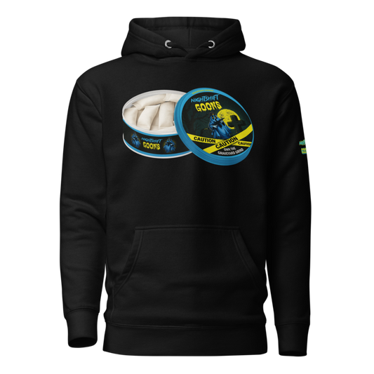 Graveyard Energy Tin Night Shift Cop Hoodie in black, front view