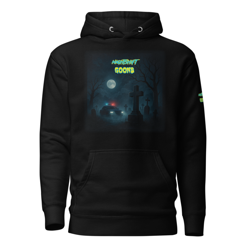Graveyard Goons Night Patrol Cop Hoodie in black, front view