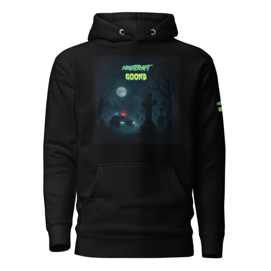 Graveyard Goons Night Patrol Cop Hoodie in black, front view