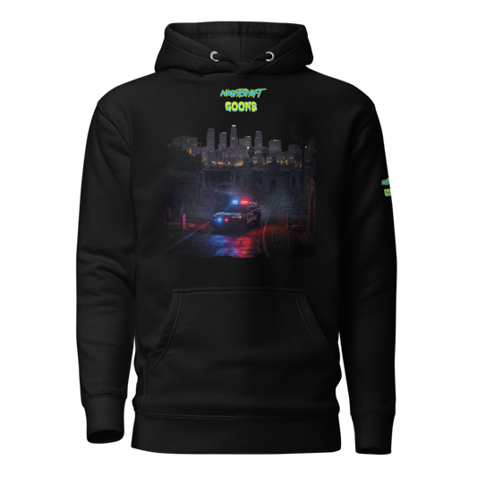Evening Goon Graveyard Patrol Cop Hoodie in black, front view