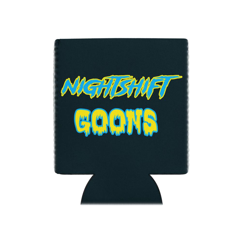 Ghosty can cooler, regular 12 oz, Nightshift Goons wordmark side