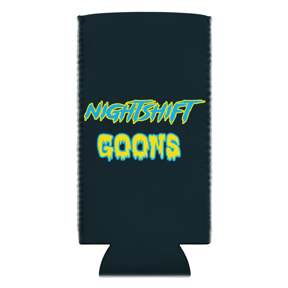 Ghosty can cooler, slim 12 oz, Nightshift Goons wordmark side
