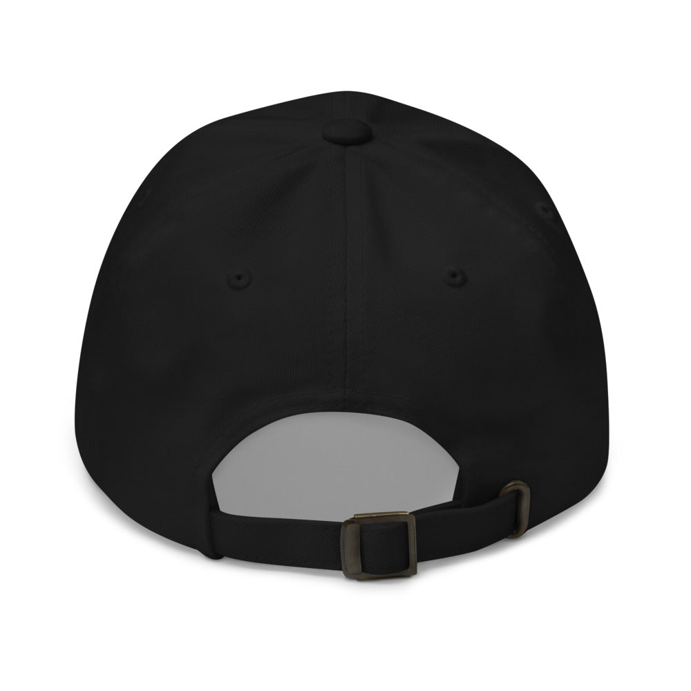 Black dad hat back with adjustable strap and antique buckle