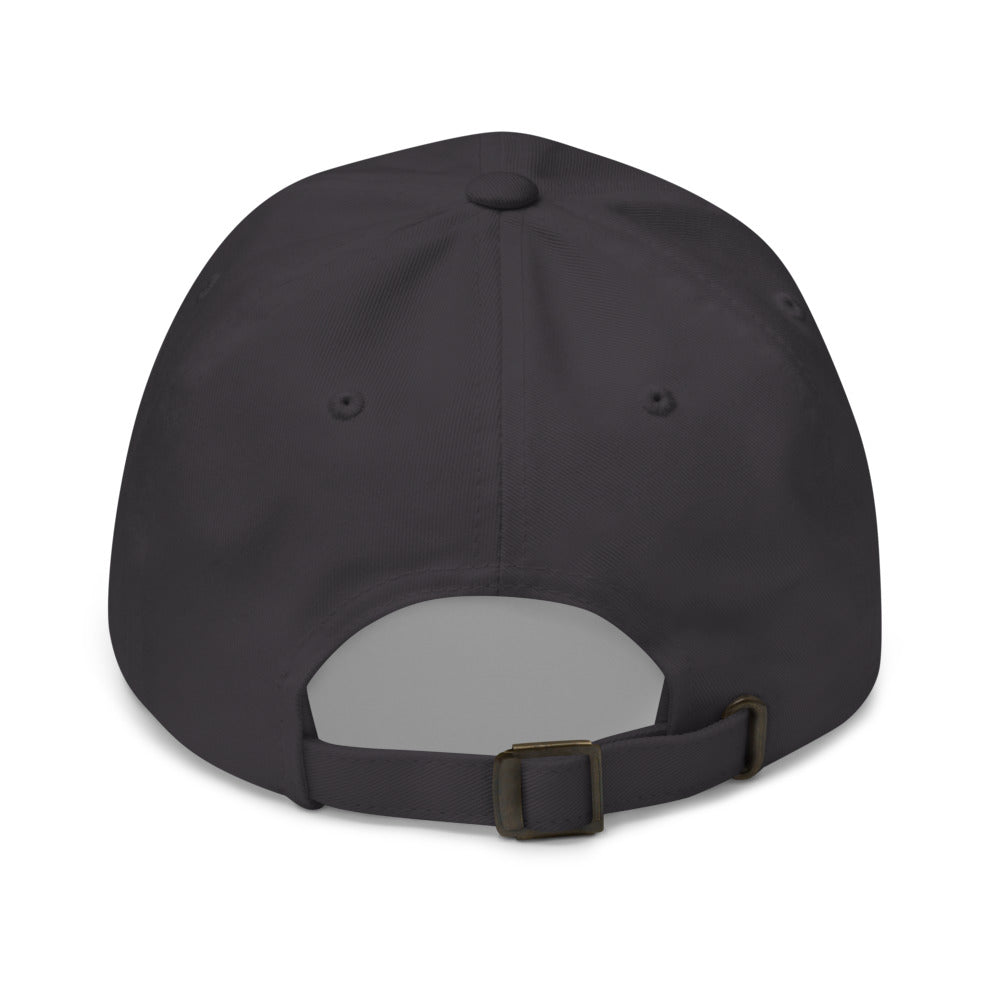 Dark Grey dad hat back with adjustable strap and antique buckle