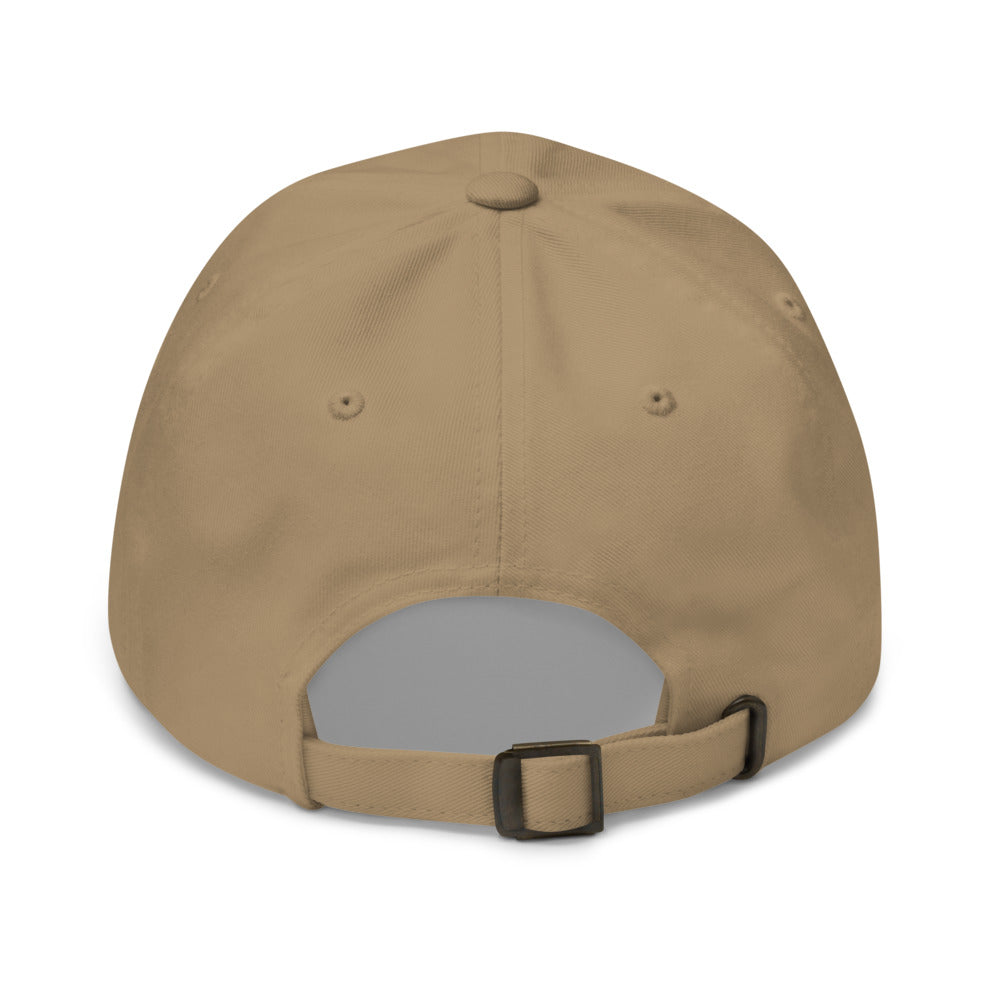 Khaki dad hat back with adjustable strap and antique buckle