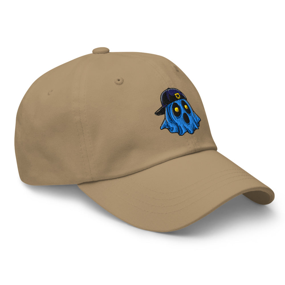 Ghosty embroidered dad hat in khaki, right front angle