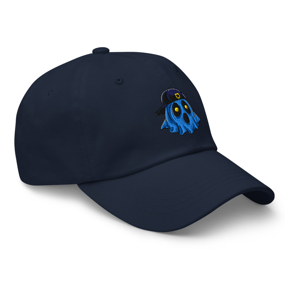 Ghosty embroidered dad hat in navy, right front angle