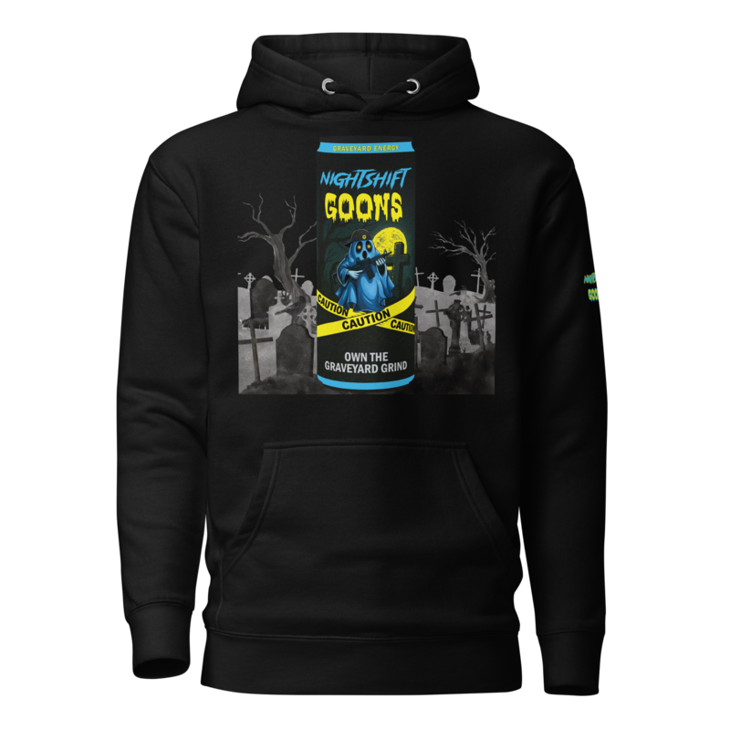 Goon Energy Graveyard Shift Cop Hoodie in black, front view