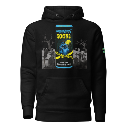 Goon Energy Graveyard Shift Cop Hoodie in black, front view