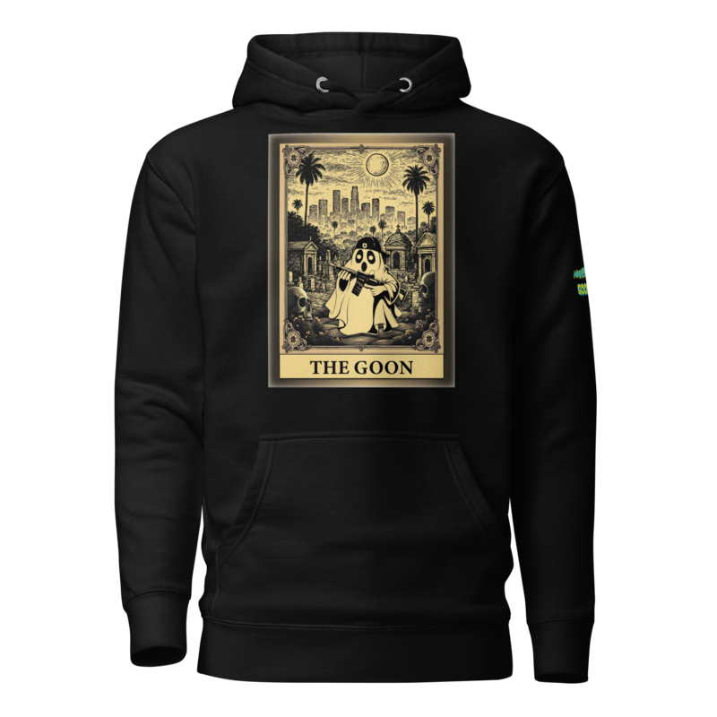 The Goon Tarot Card Cop Hoodie – Sepia in black, front view