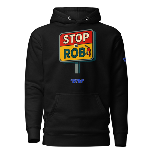 Stop n Rob Corner Store Cop Hoodie in black, front view