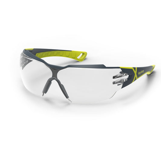 HexArmor MX300 safety glasses, clear lens, front three-quarter view